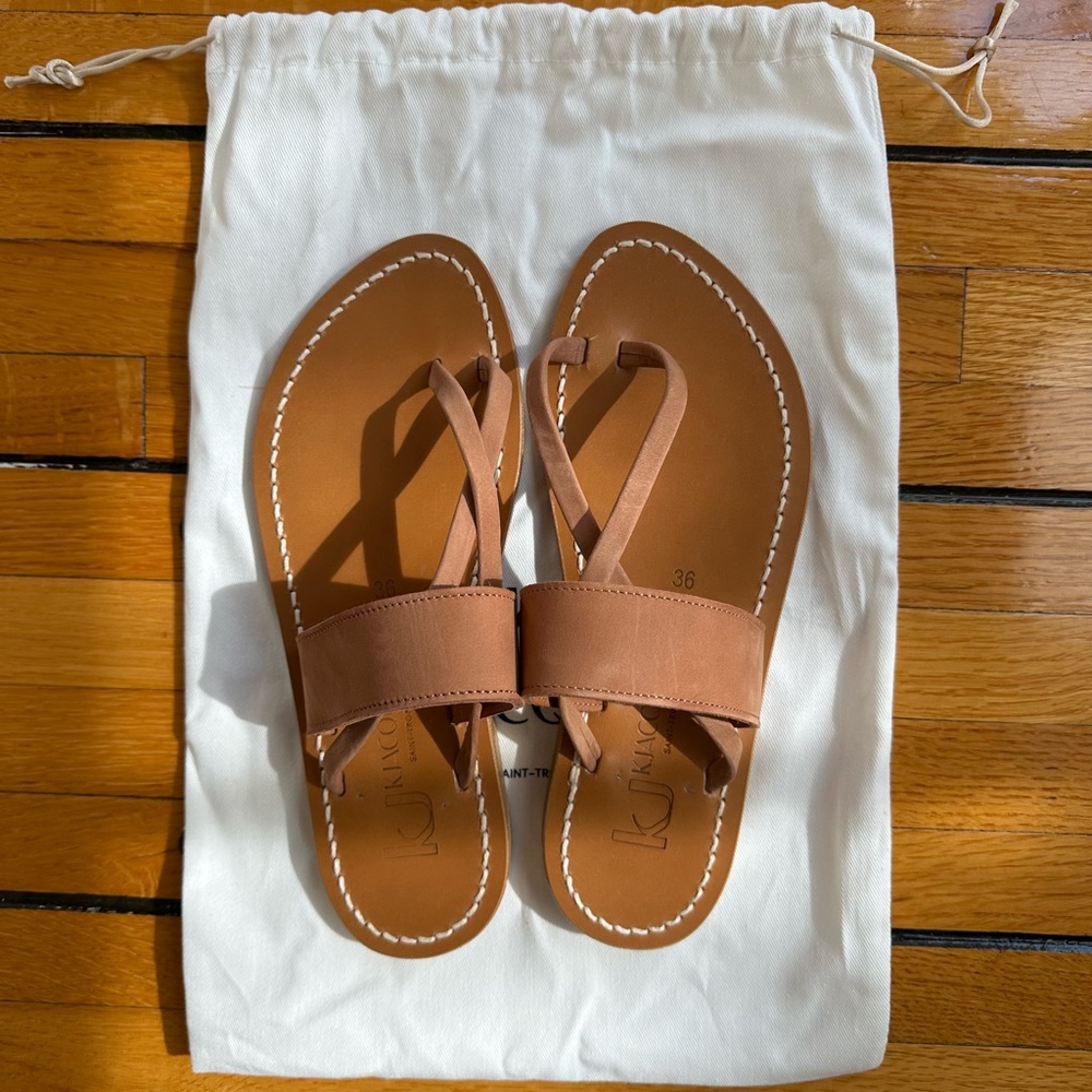 K JACQUES Saint-Tropez Tan Leather Sandals